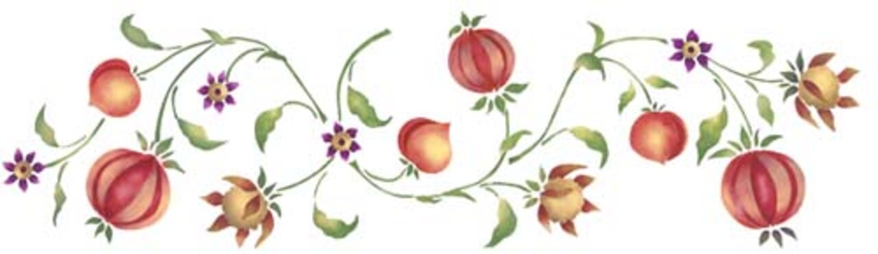 Pomegranate Wall Stencil Border | 2085 by Designer Stencils | Reusable Art Craft Stencils for Painting on Walls, Canvas, Wood | Reusable Plastic Paint Stencil for Home Makeover | Easy to Use & Clean Art Stencil